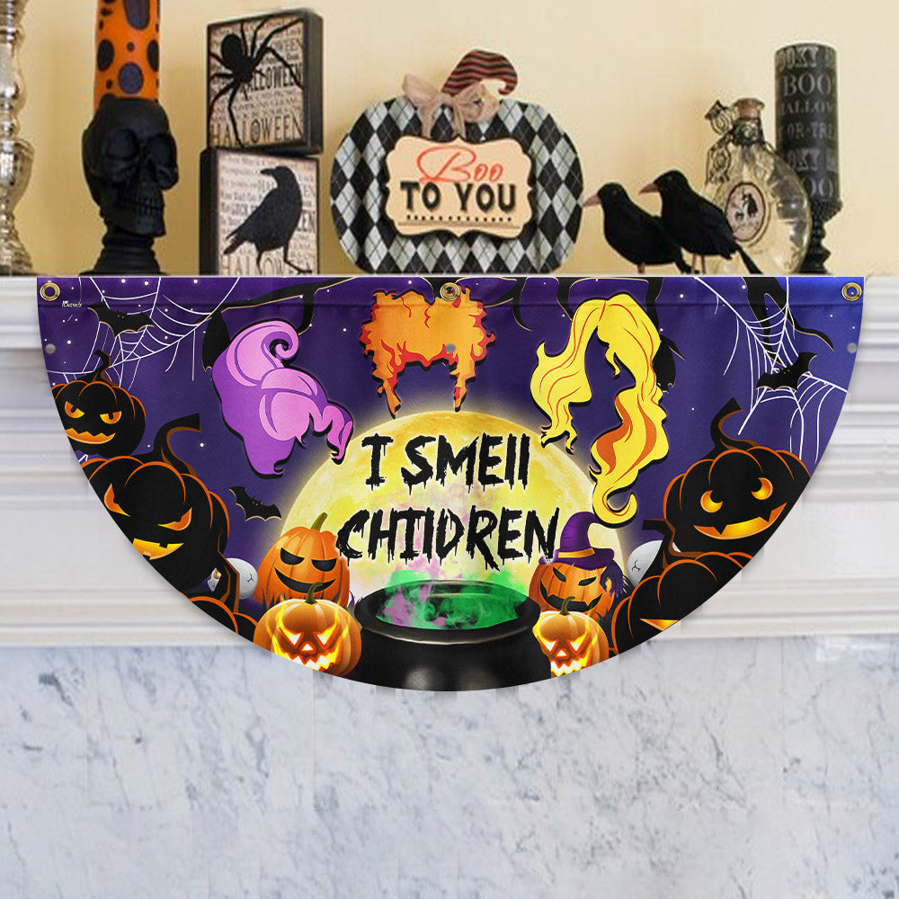 Halloween Three Witches I Smell Children Non-Pleated Fan Flag