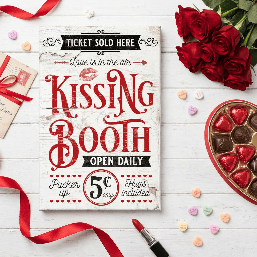 Kissing Booth Sign - Vintage Valentine's Day Canvas