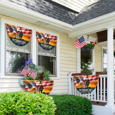 Veterans Day Honoring All Who Served Kneeling Soldier Non-Pleated Fan Flag