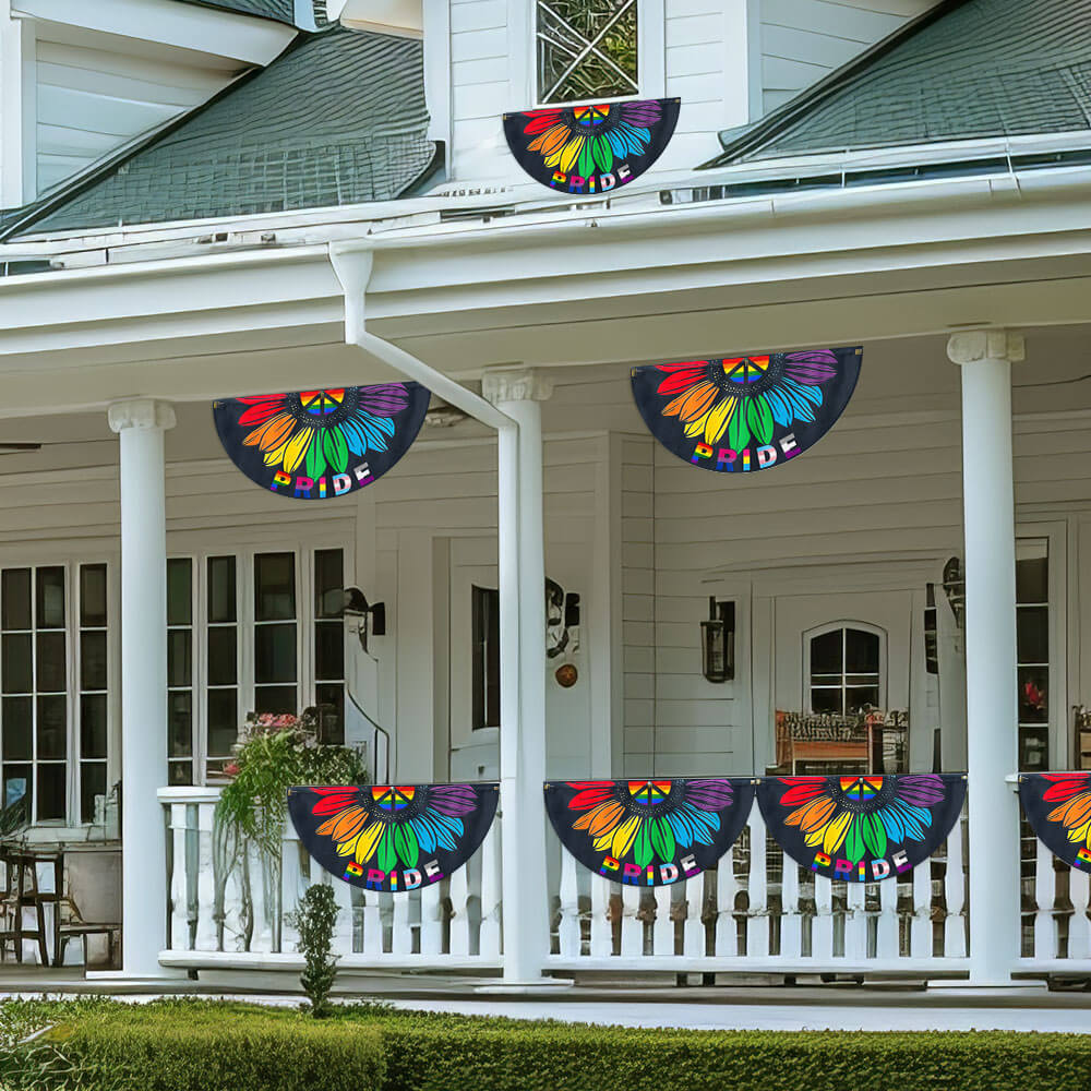 Pride Month, Sunflower Peace Sign, LGBT Pride Non-Pleated Fan Flag