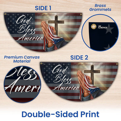 Christian Cross God Bless America Non-Pleated Fan Flag