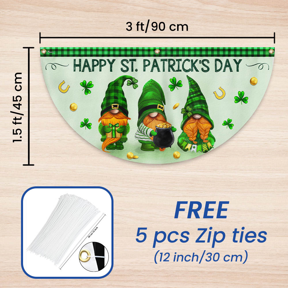 Happy Patrick's Day Gnomes Non-Pleated Fan Flag