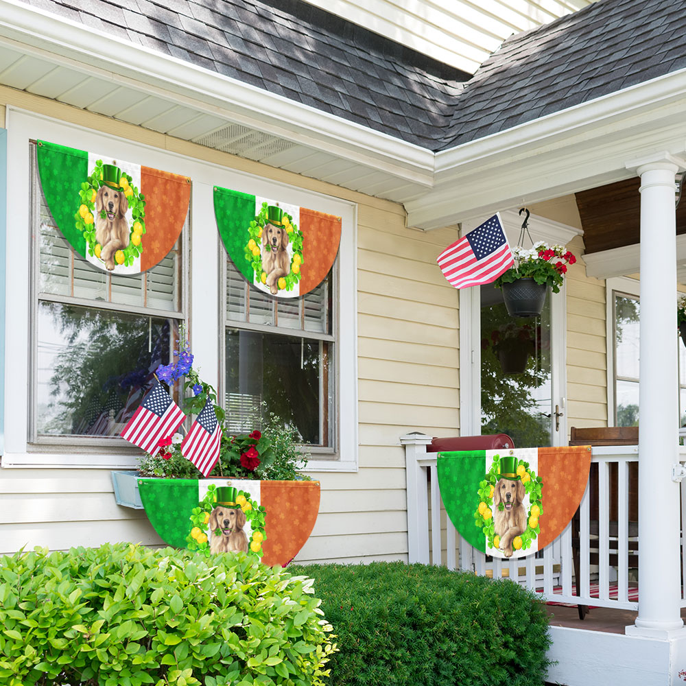 Irish Shamrock Golden Retriever St. Patrick’s Day Non-Pleated Fan Flag