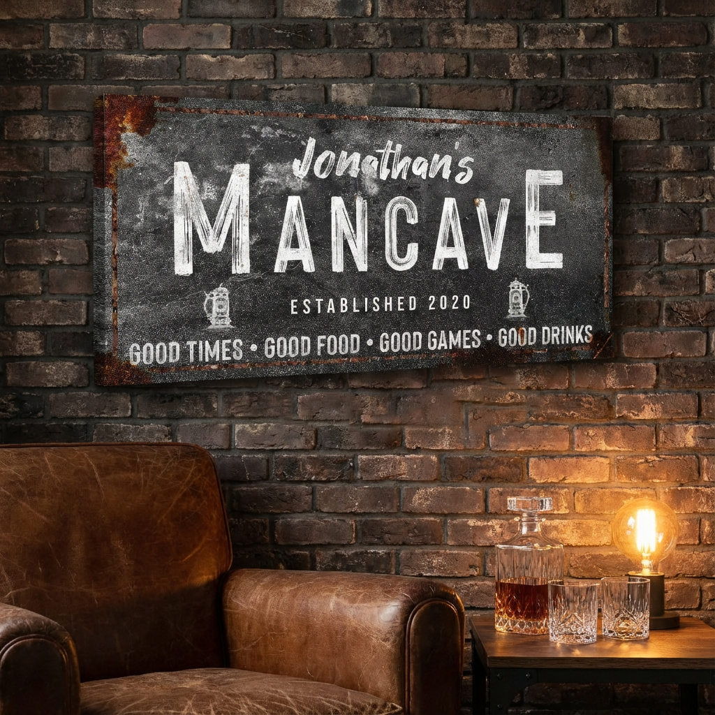 Man Cave Personalized Canvas Sign | Custom Bar Sign for Dad