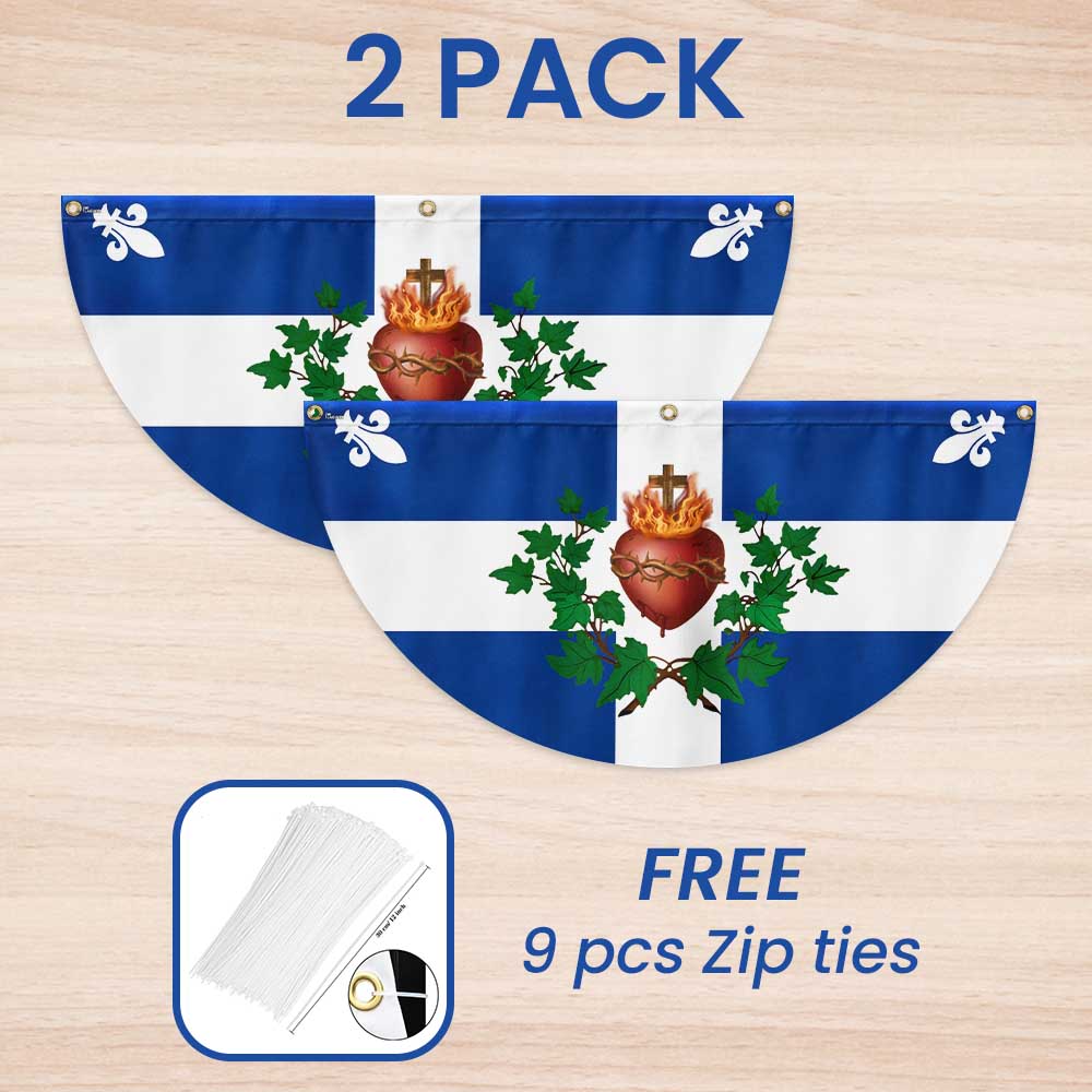 Quebec Sacred Heart Of Jesus Flag Christian Catholic Non-Pleated Fan Flag