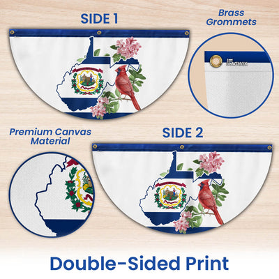 Cardinal and Rhododendron Flower, West Virginia Non-Pleated Fan Flag