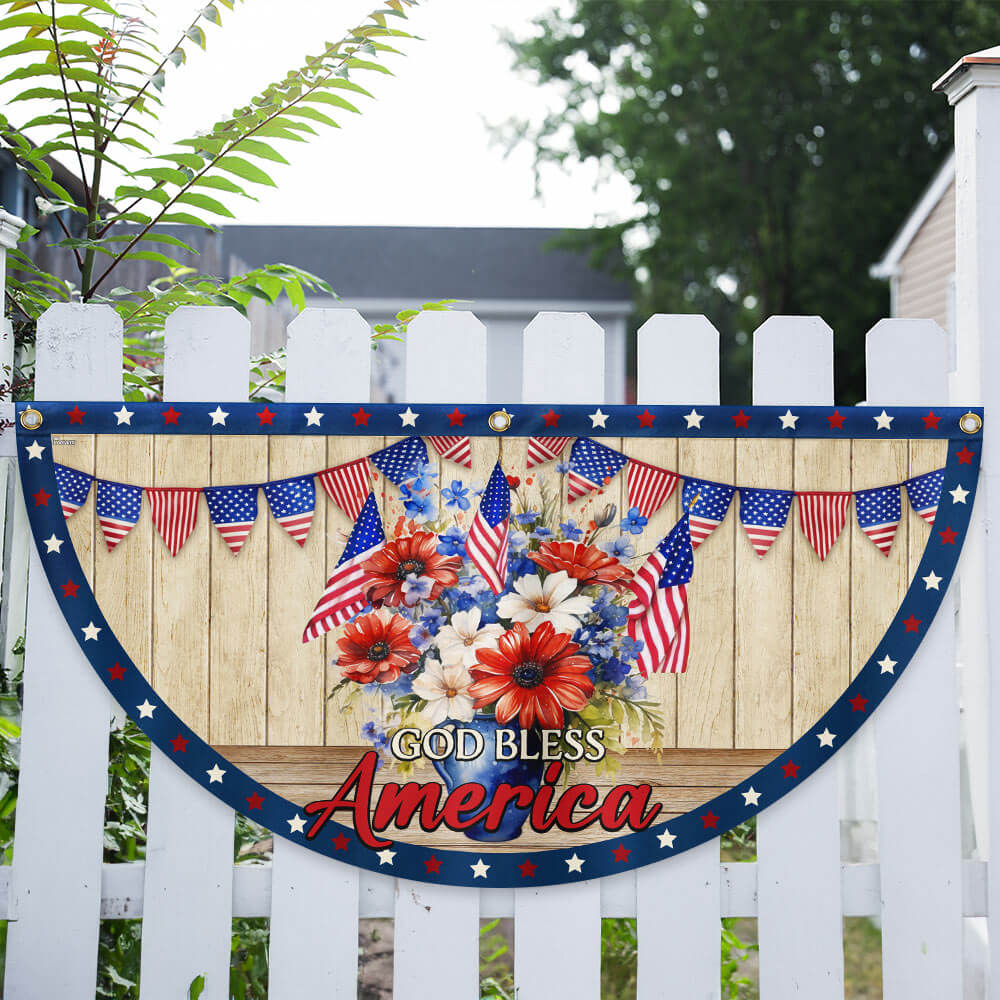 American Flag - Patriotic Flowers Vase 4th of july God Bless America Non-Pleated Fan Flag
