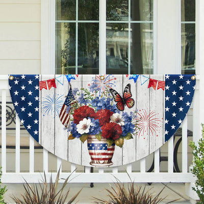American Flag - Patriotic Flowers Vase Happy Independence Day 4th of july Non-Pleated Fan Flag