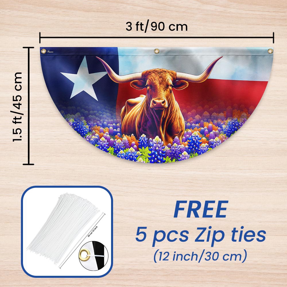 Texas Longhorn Cattle  Bluebonnet Non-Pleated Fan Flag