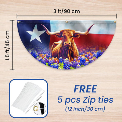 Texas Longhorn Cattle  Bluebonnet Non-Pleated Fan Flag
