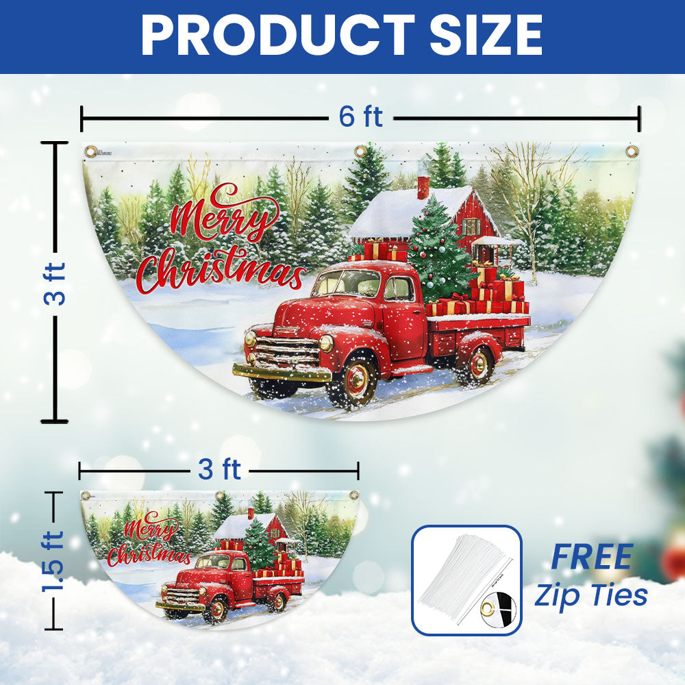 Red Pickup Truck Merry Christmas Non-Pleated Fan Flag