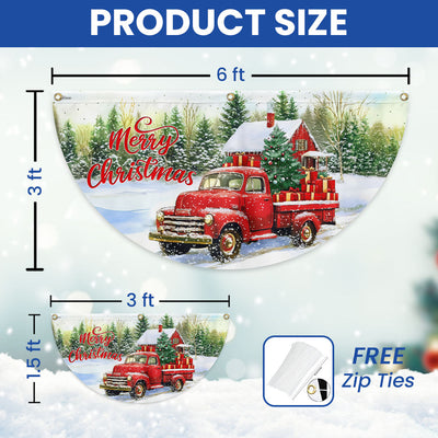 Red Pickup Truck Merry Christmas Non-Pleated Fan Flag