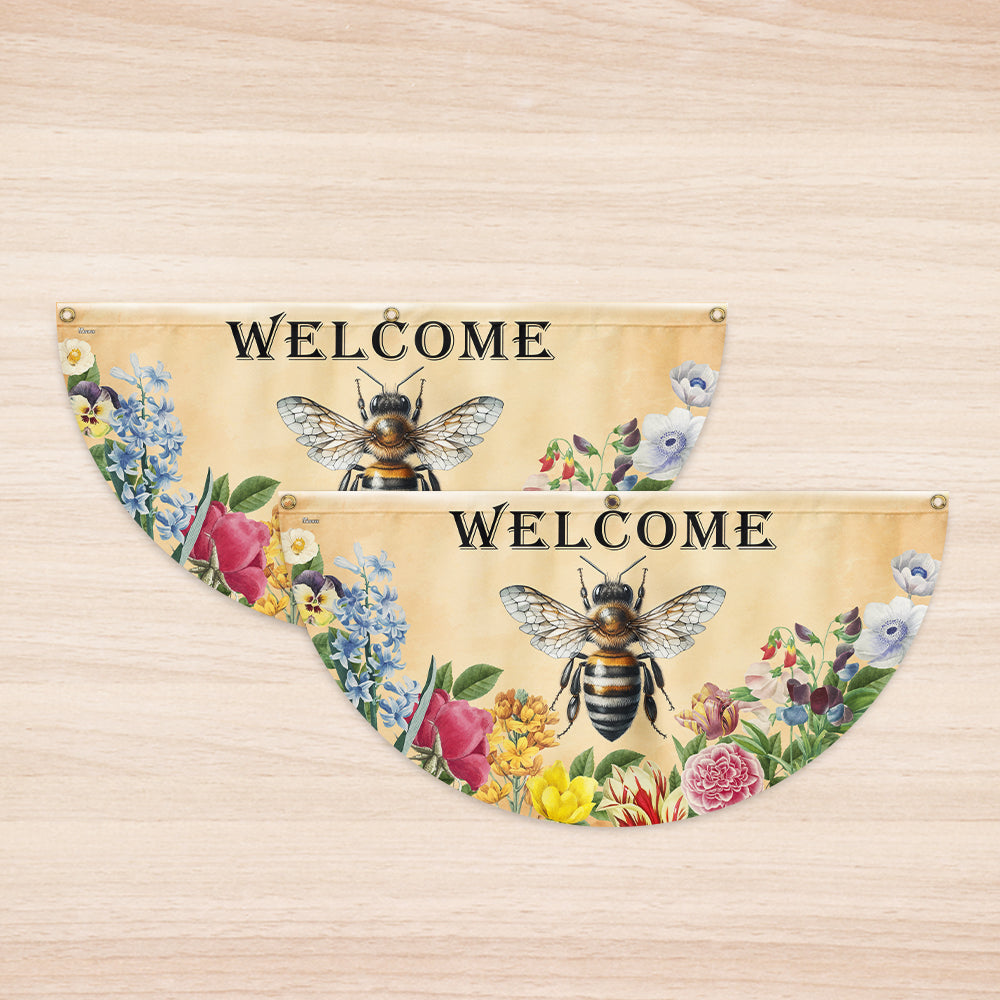Bee Flowers Welcome Summer Non Pleated Fan Flag