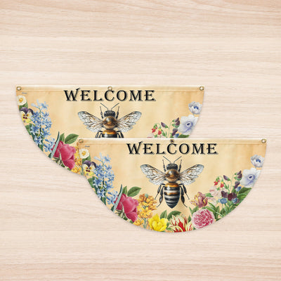 Bee Flowers Welcome Summer Non Pleated Fan Flag