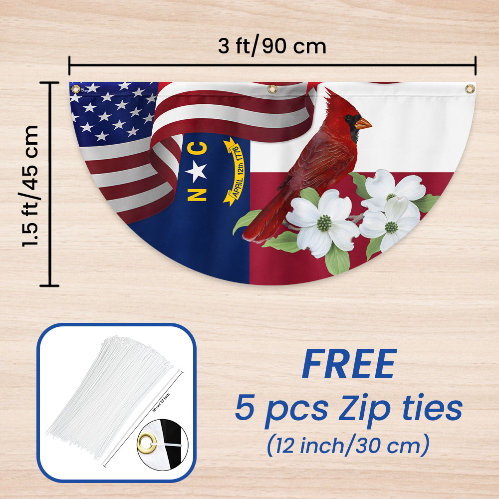 North Carolina State Cardinal and Dogwood Flower Non-Pleated Fan Flag