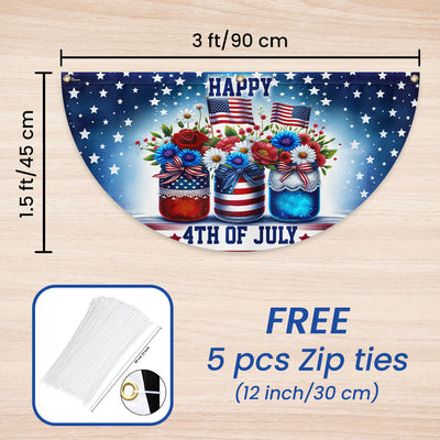 Independence Day Patriotic Flowers 4th Of july Floral Non-Pleated Fan Flag