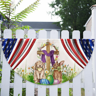 Happy Easter, Christian Cross, Bunny Easter Non-Pleated Fan Flag