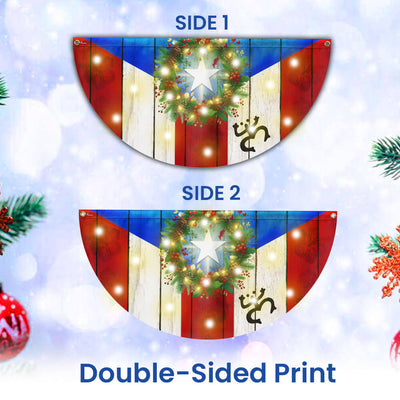 Puerto Rico Boricua with Christmas Wreath Puerto Rican Solar Led Fan Flag