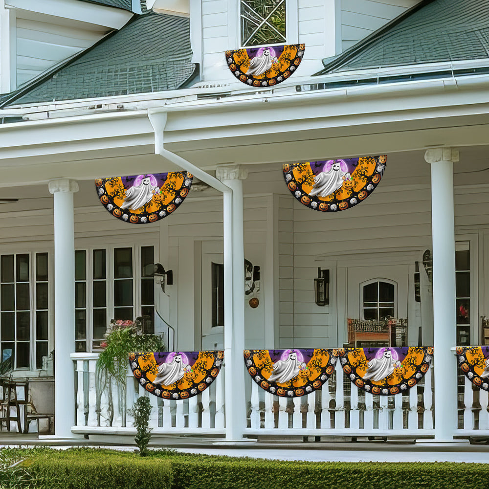 Halloween Ghost Pumpkins Non-Pleated Fan Flag