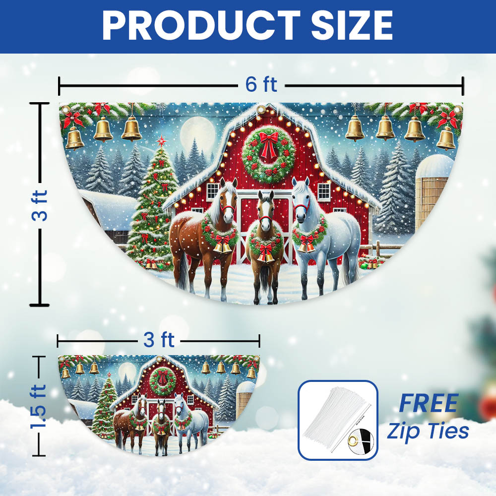 Horse Christmas Holiday Festive Farm Red Barn Non-Pleated Fan Flag