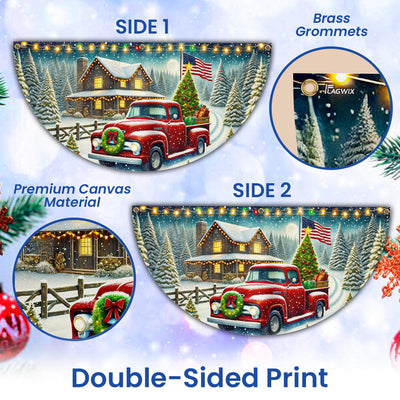 Red Pickup Truck Countryside Christmas Non-Pleated Fan Flag