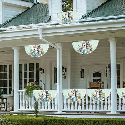 Happy Easter Bunnies Eggs Non-Pleated Fan Flag
