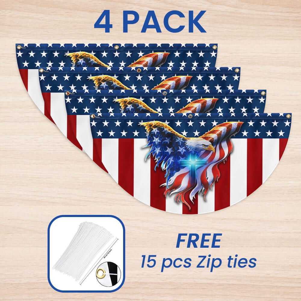 Patriotic Eagle with Christian Cross American Non-Pleated Fan Flag