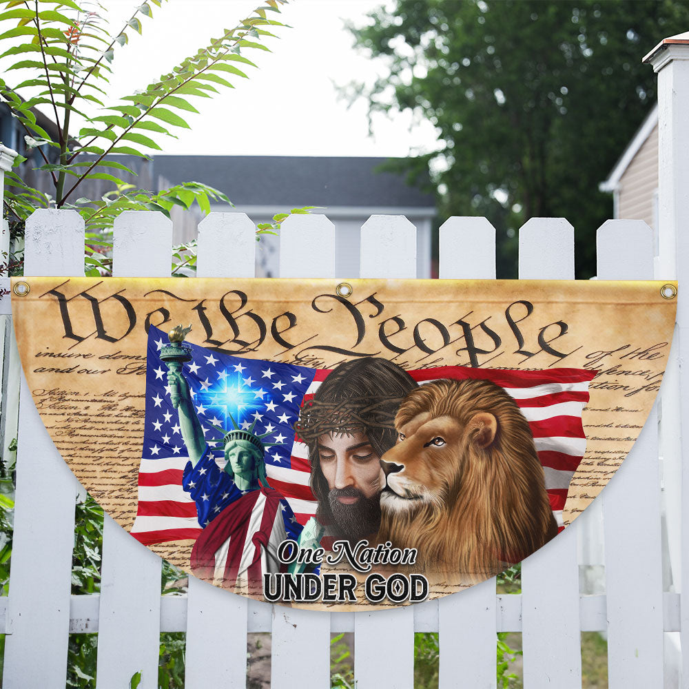 Lion Of Judah Jesus God Patriot One Nation Under God Non-Pleated Fan Flag