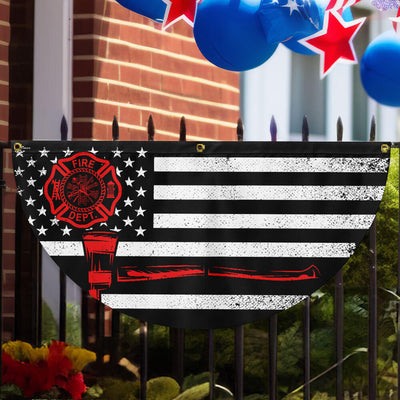 Firefighter Thin Red Line Fireman Non-Pleated Fan Flag
