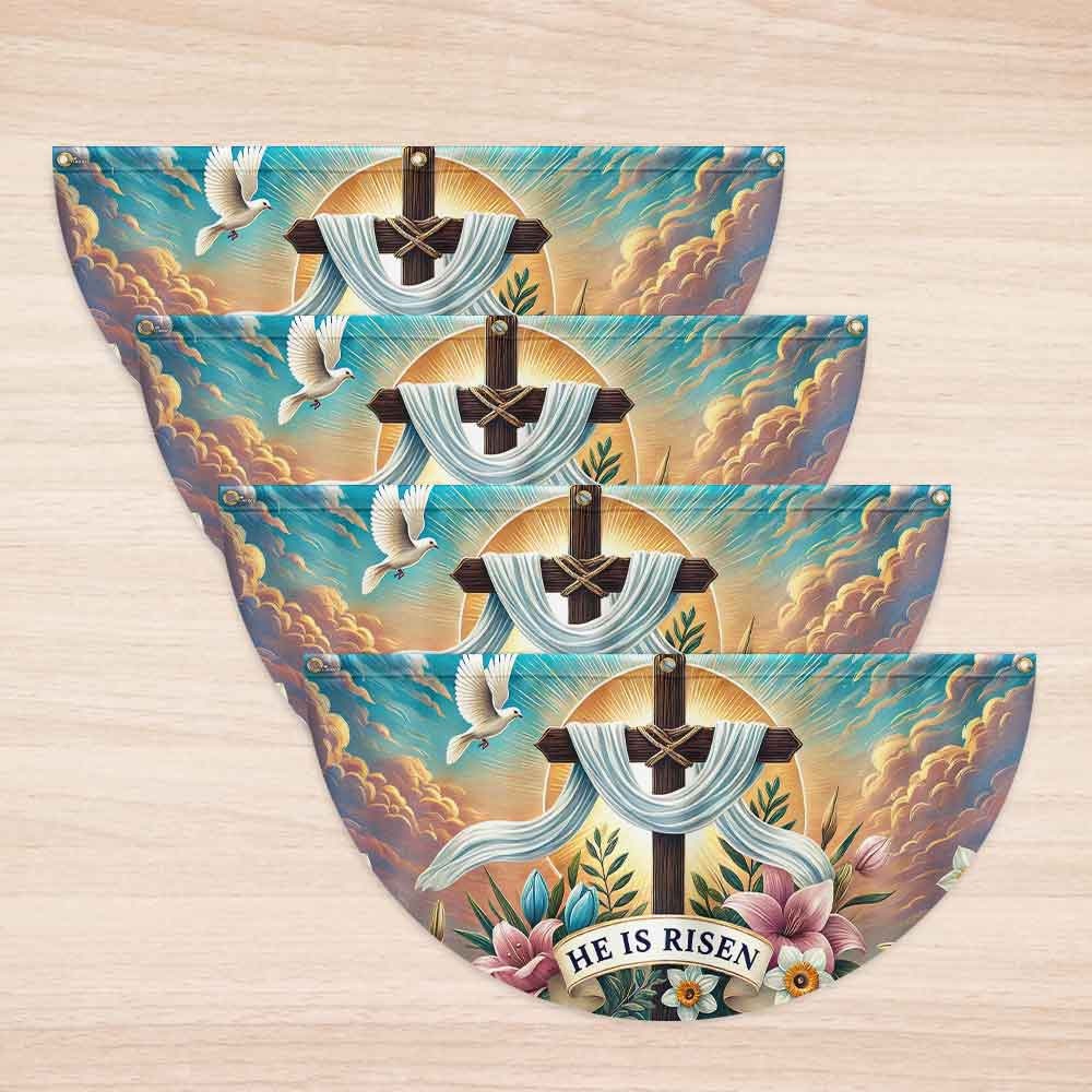 Easter Day Christian Cross He Is Risen Non-Pleated Fan Flag