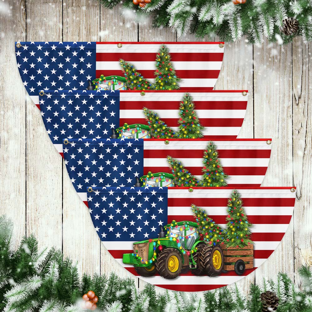 Tractor Christmas Farm Life Non-Pleated Fan Flag