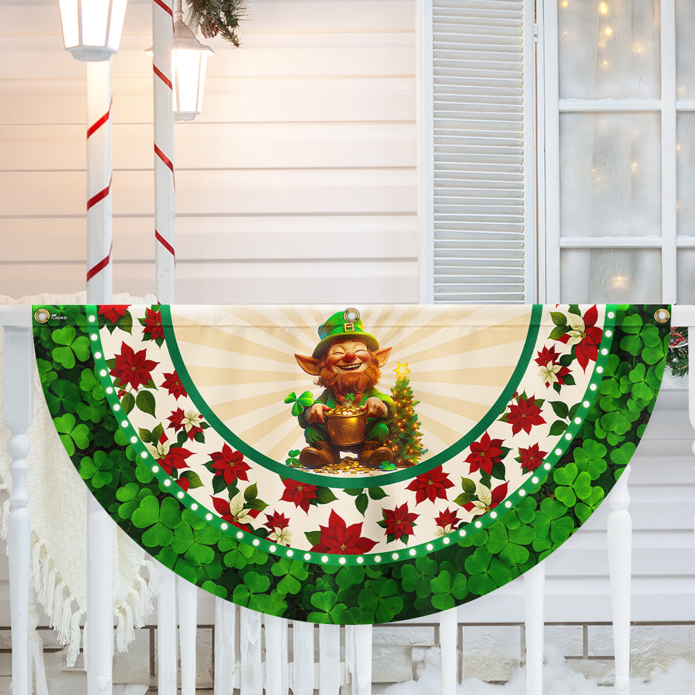Irish Christmas Fan Flag - Leprechaun, Shamrock & Poinsettia Décor