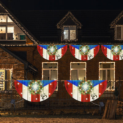 Puerto Rico Boricua with Christmas Wreath Puerto Rican Solar Led Fan Flag