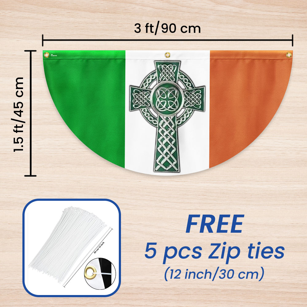 Irish Celtic Cross St Patrick's Day Non-Pleated Fan Flag
