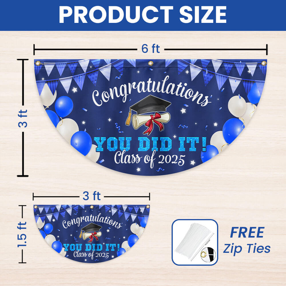 Congratulations You Did It, Happy Graduation 2025 Non-Pleated Fan Flag