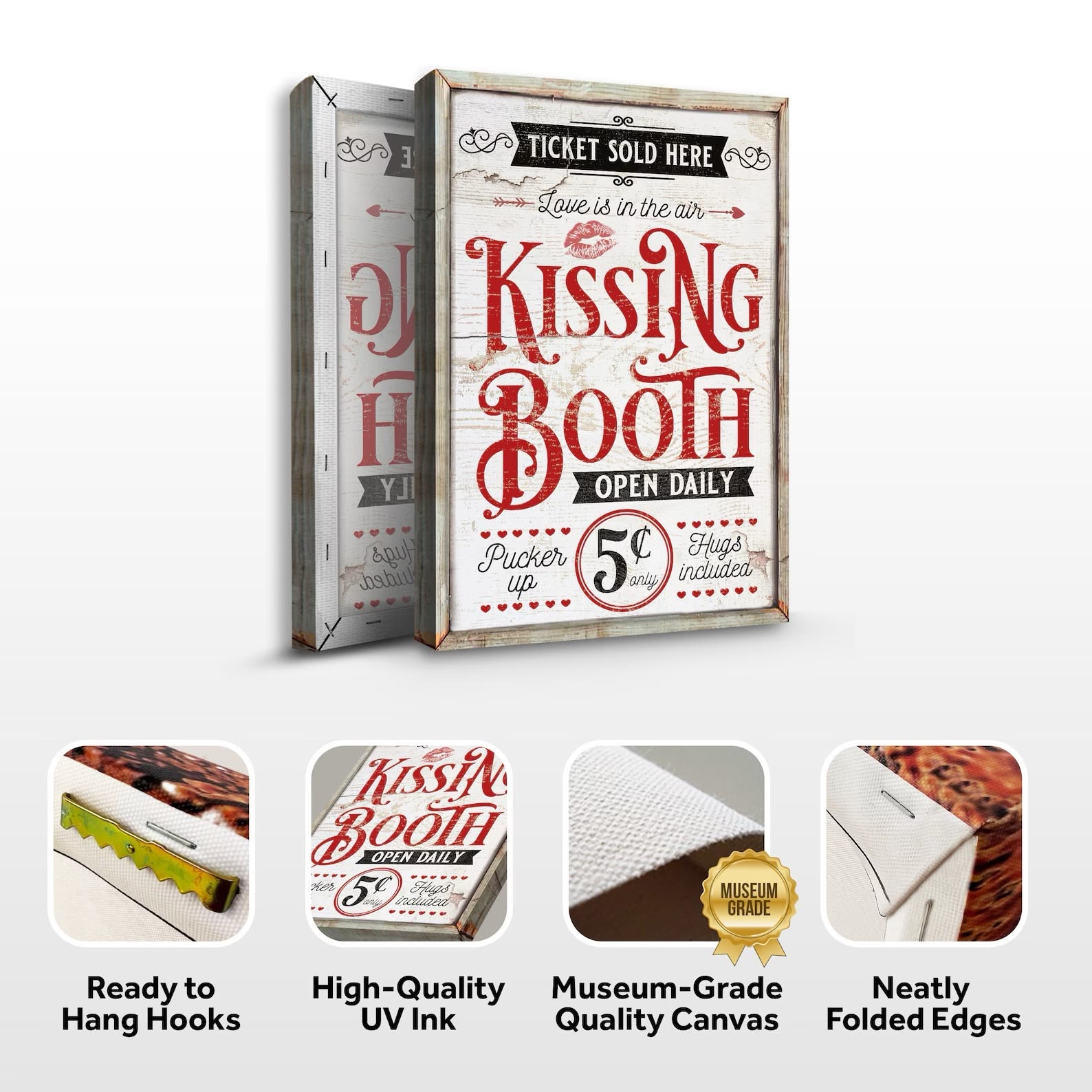 Kissing Booth Sign - Vintage Valentine's Day Canvas