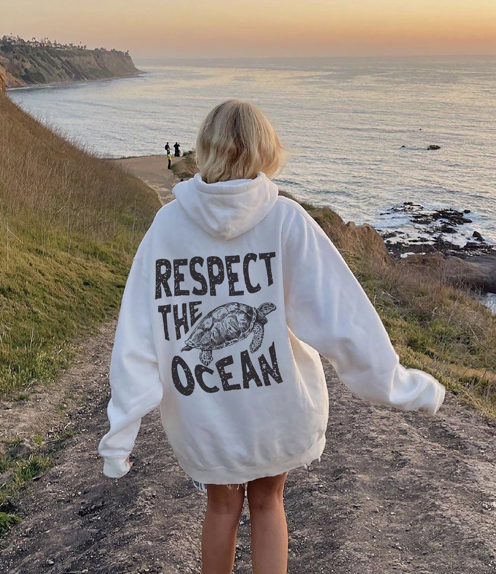 Respect the Ocean Oversized Surf Hoodie – Turtle Back Print