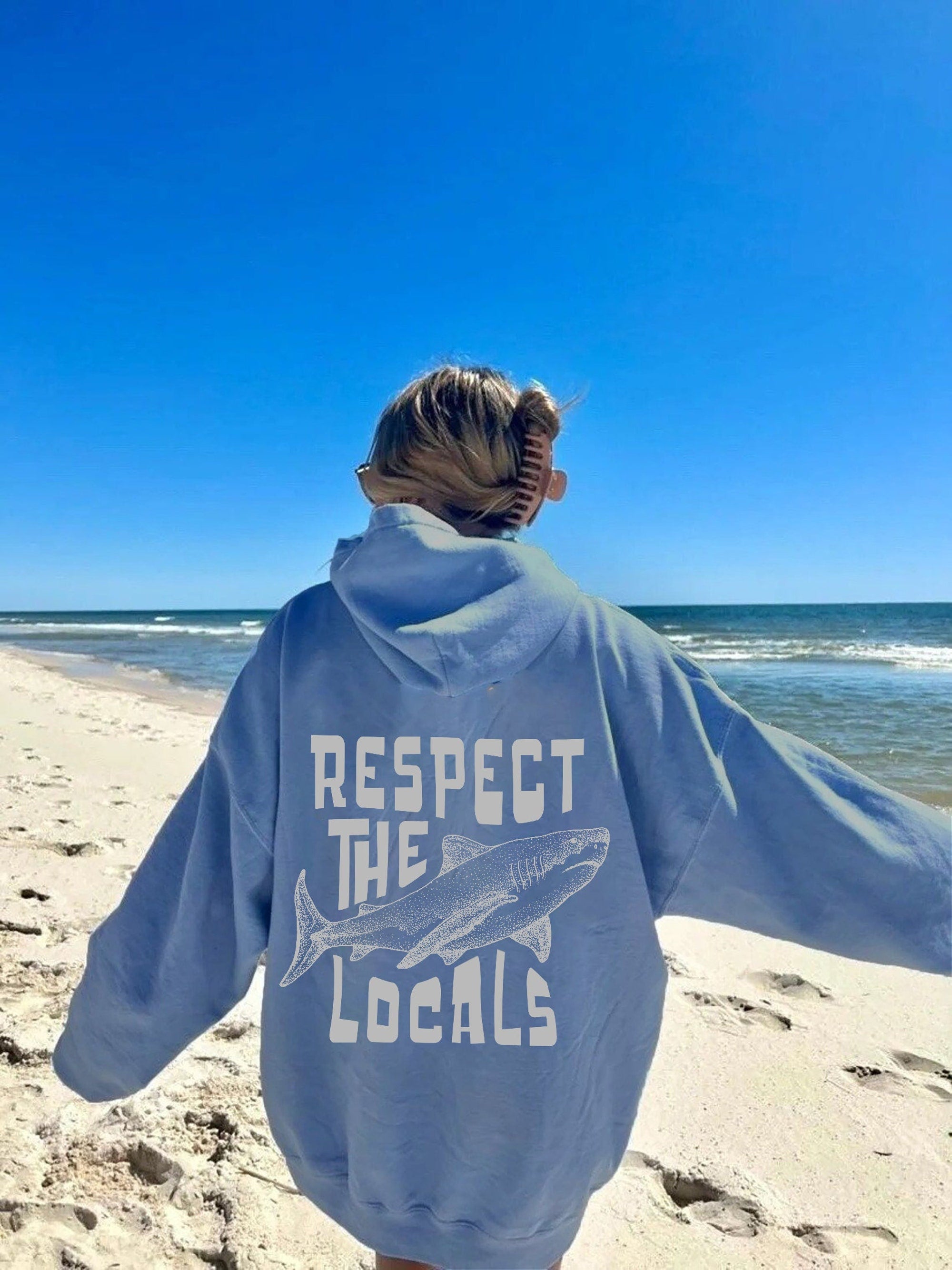 Respect the Locals Shark Surf Hoodie (Front & Back Print)
