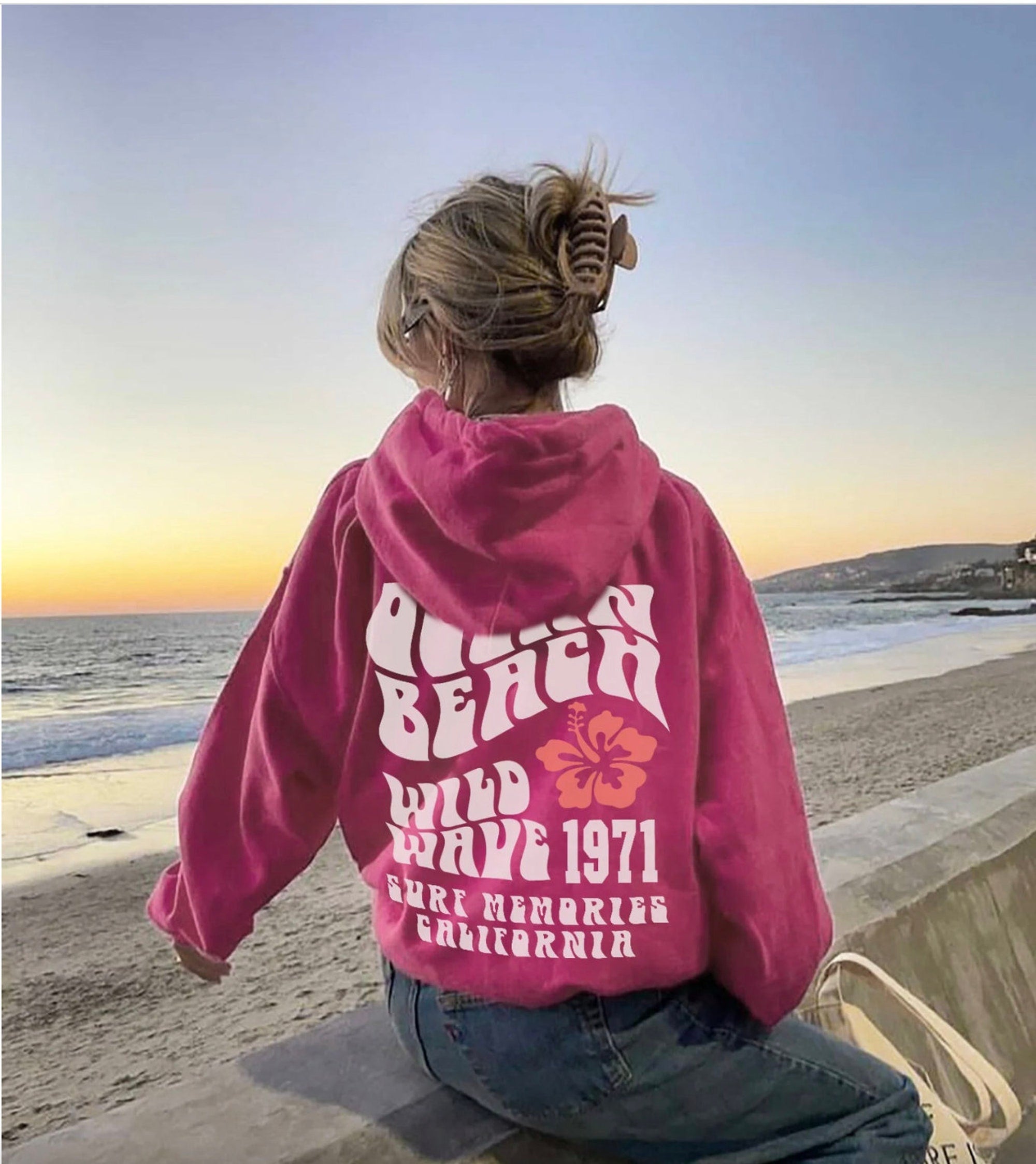 Ocean Beach California Surf Hoodie (Front & Back Print) - Image 4