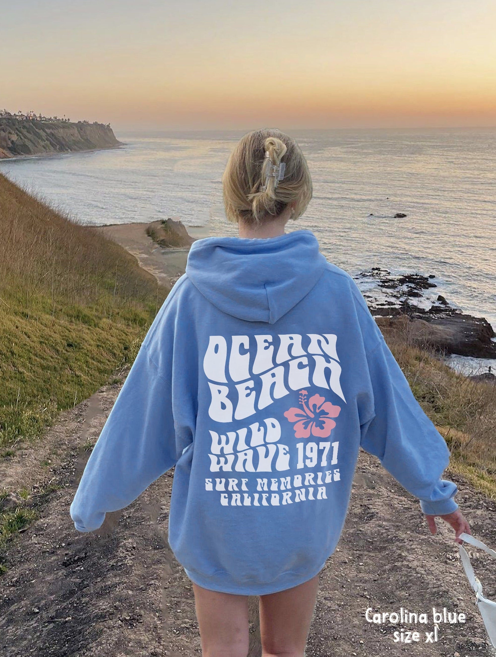 Ocean Beach California Surf Hoodie (Front & Back Print)