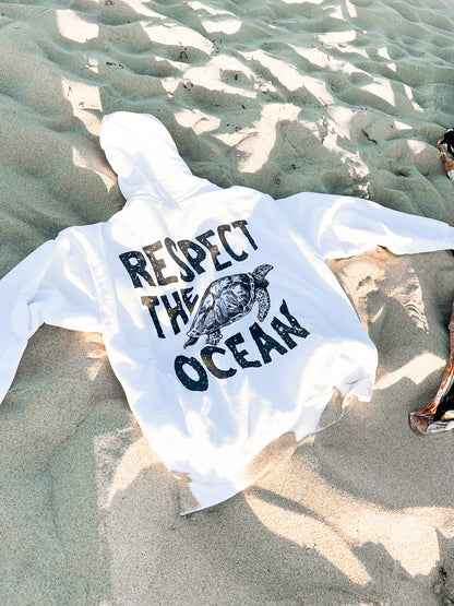 Respect the Ocean Oversized Surf Hoodie – Turtle Back Print - Image 2