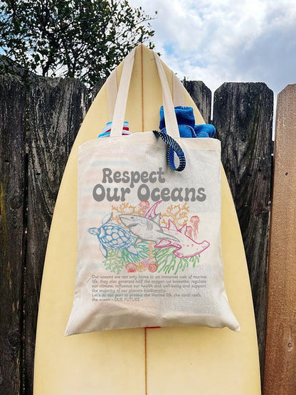 Respect the Oceans Cotton Canvas Tote Bag (15x16) – Beach