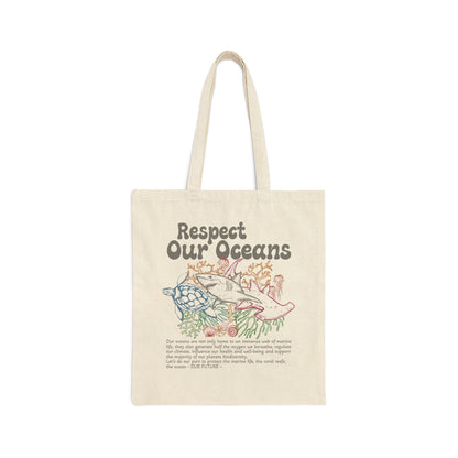 Respect the Oceans Cotton Canvas Tote Bag (15x16) – Beach - Image 4