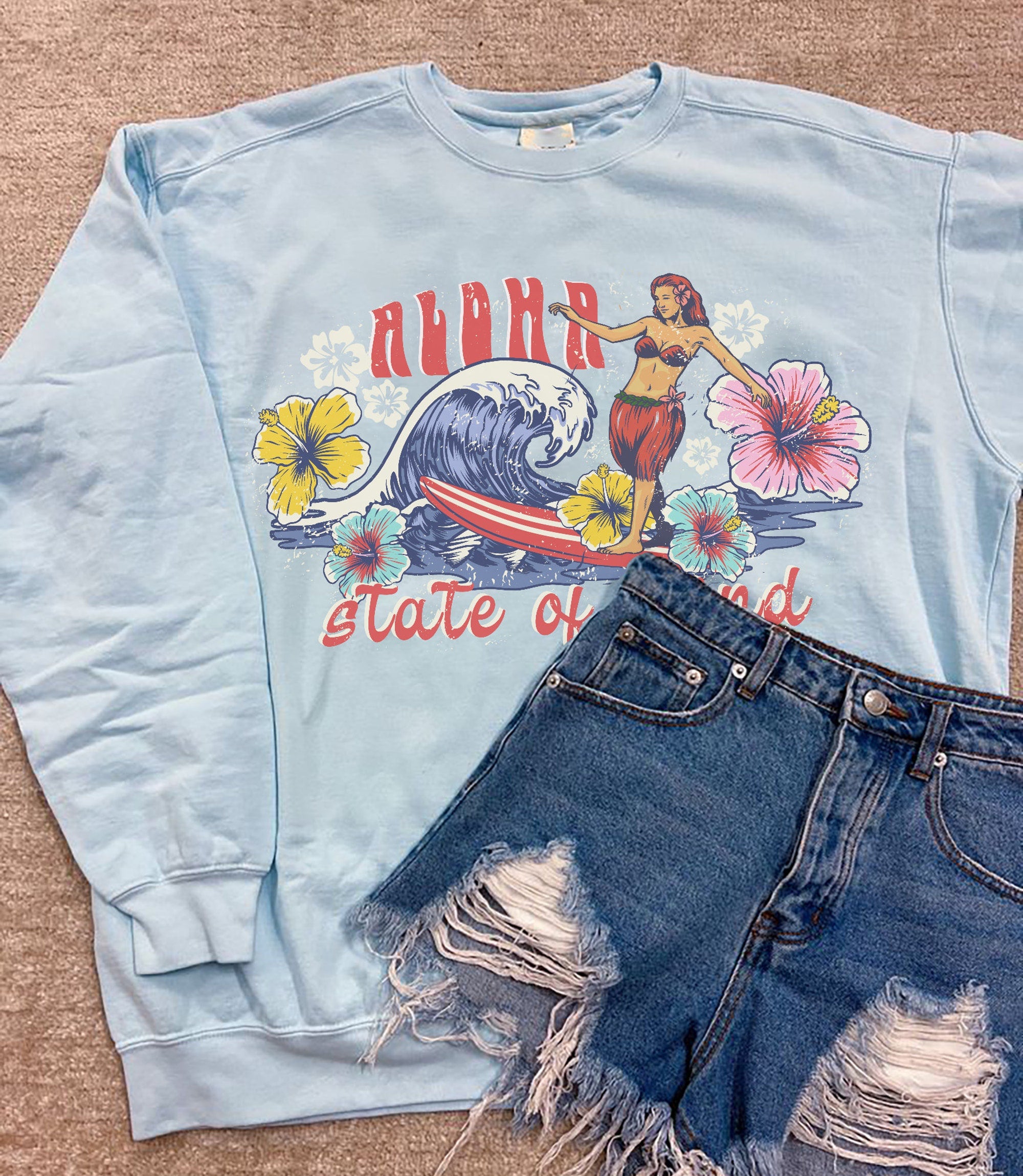 Retro Aloha Hawaii Hibiscus Crewneck Sweatshirt - Image 2