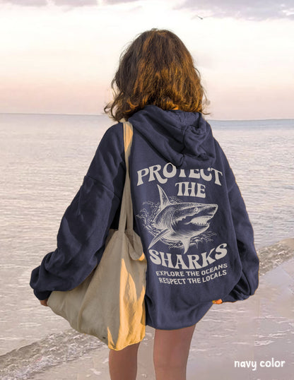 Protect the Sharks Hoodie – Cozy Surf & Ocean Lover Sweatshirt - Image 3