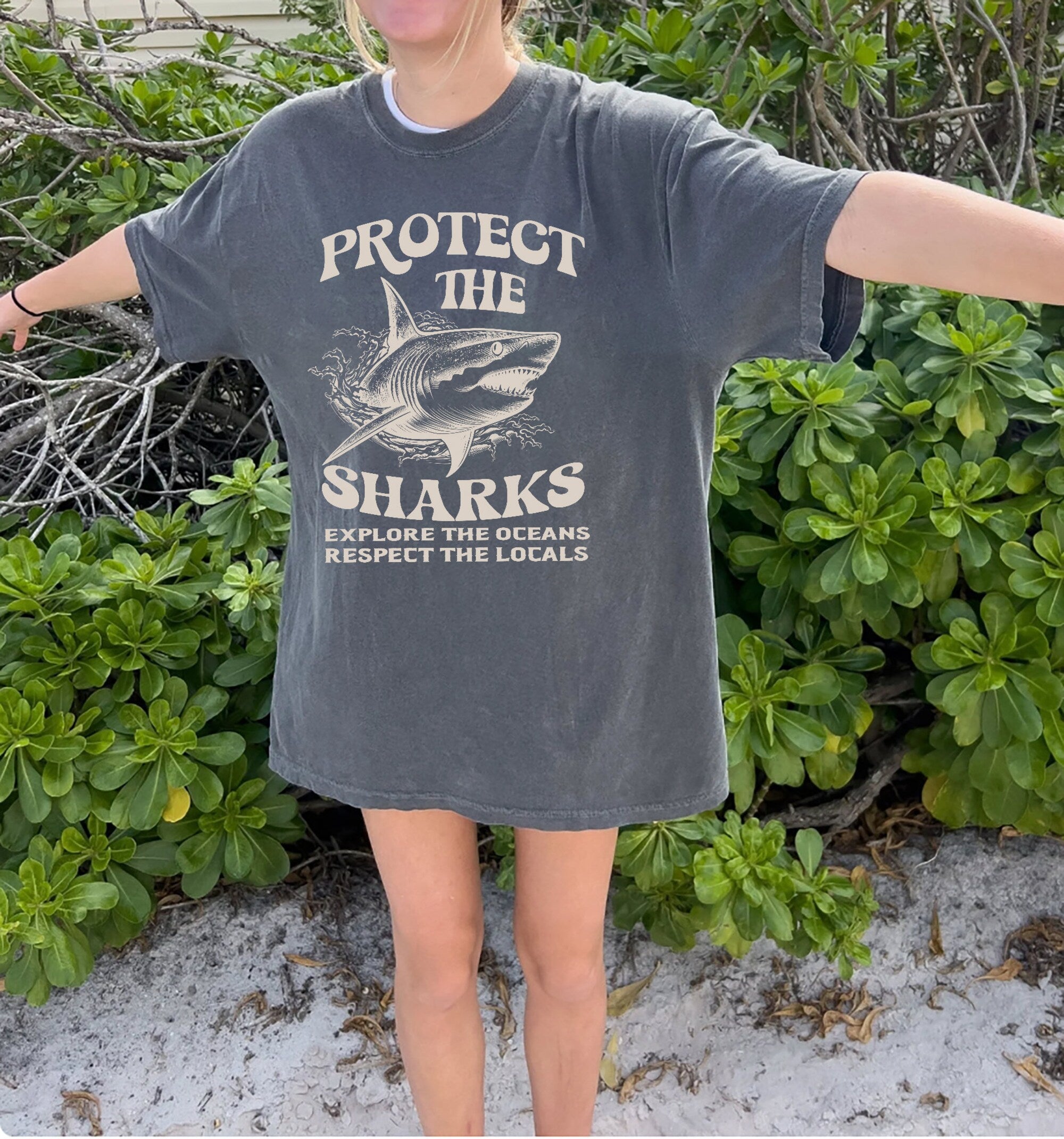 Respect The Locals Shark Tee – Vintage 90s Comfort Colors - Image 3