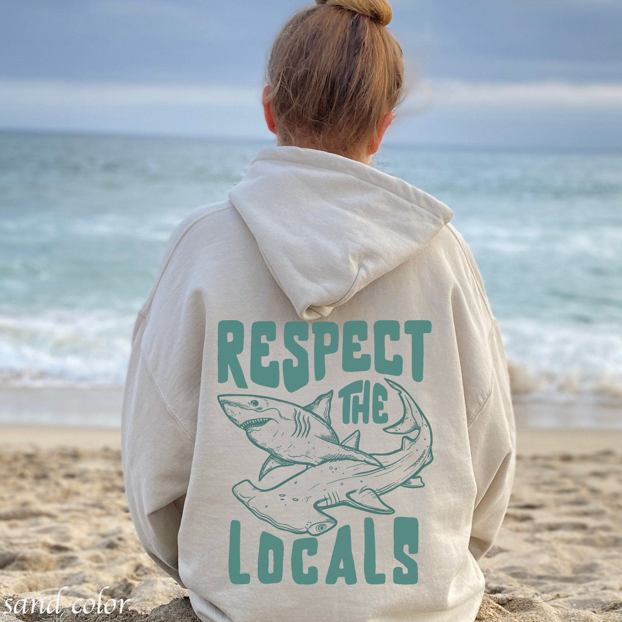 Respect the Local Sharks Hoodie – Cozy Ocean Lover Sweatshirt - Image 4