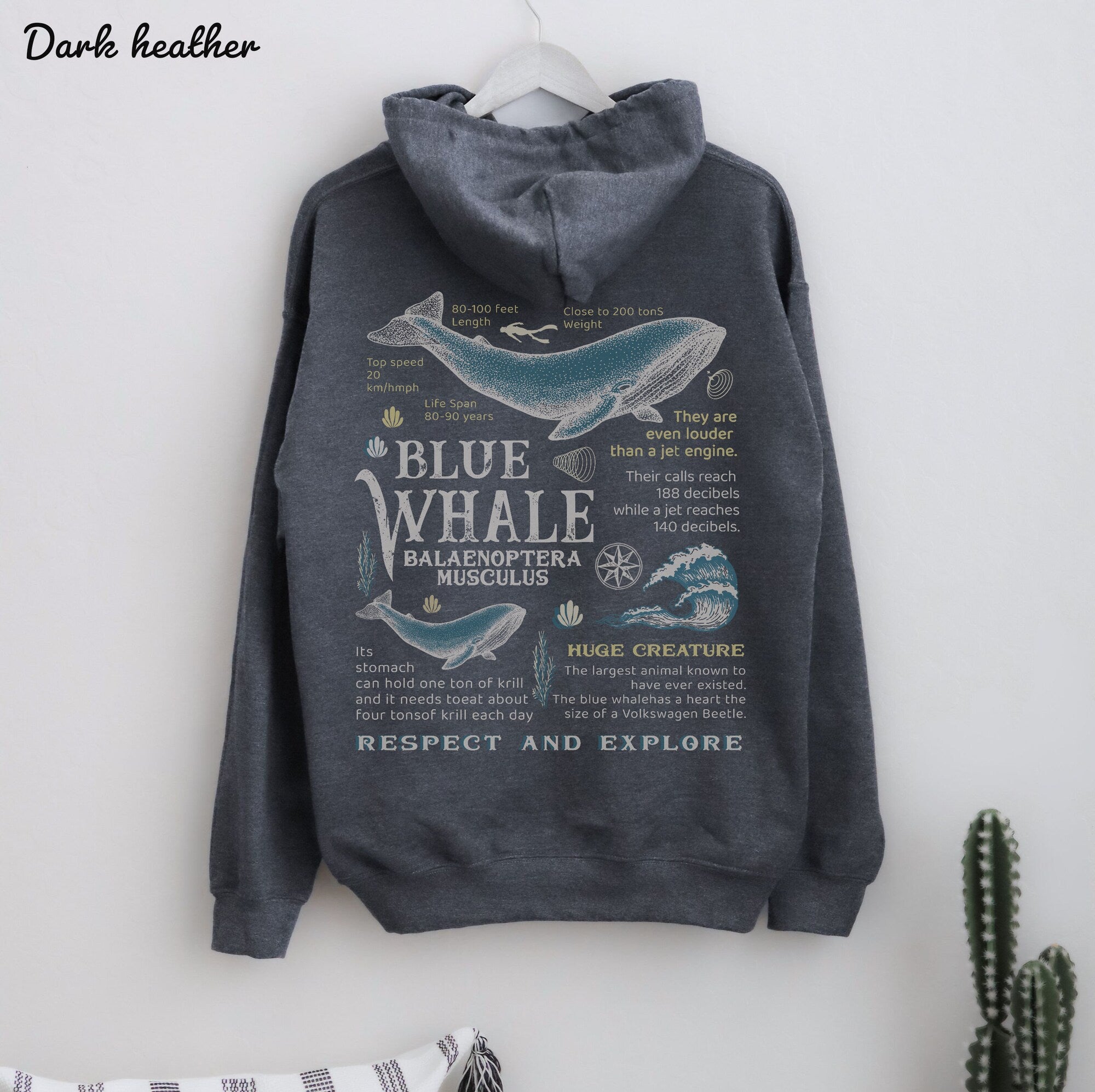 Retro Blue Whale Hoodie – 90s Ocean Graphic Pullover - Image 3