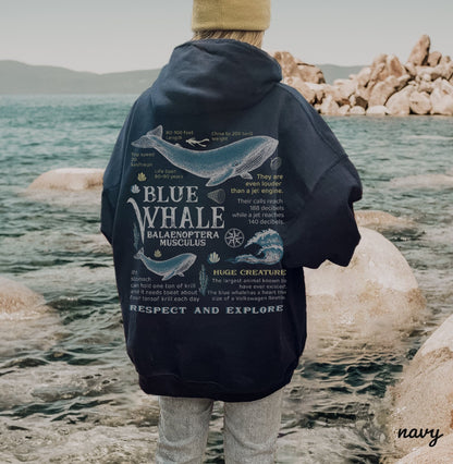 Retro Blue Whale Hoodie – 90s Ocean Graphic Pullover