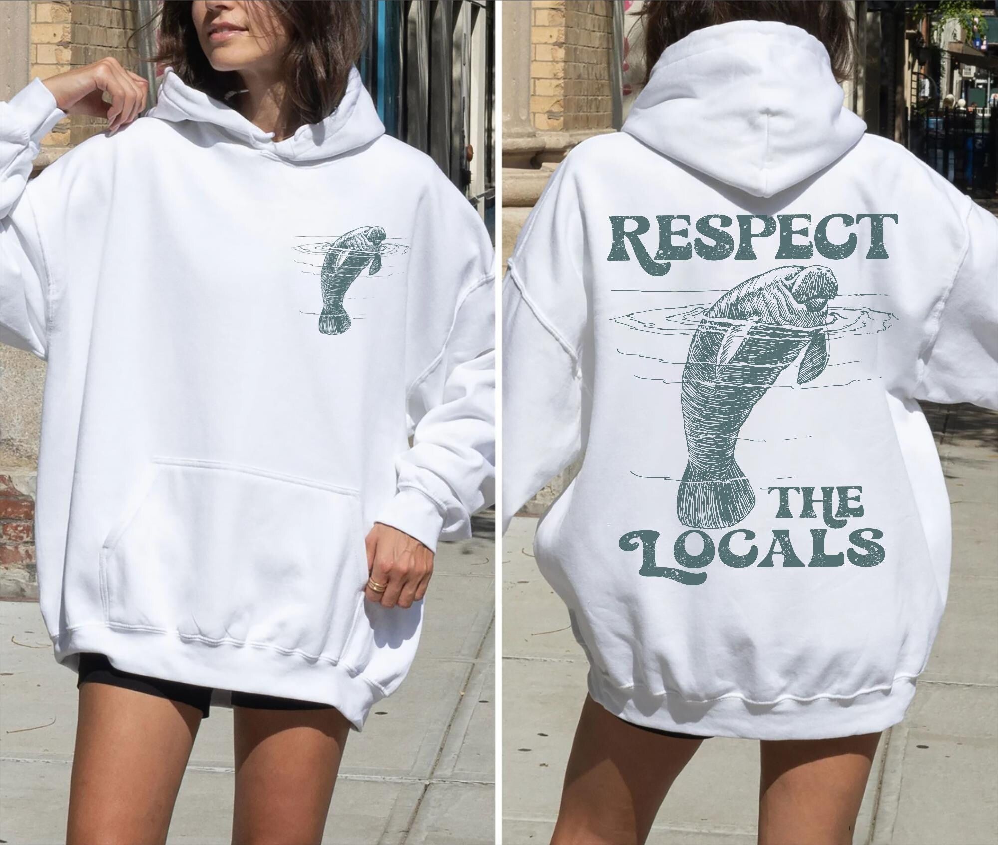 Respect the Local Manatee Hoodie – Cozy Beach Lover Sweatshirt - Image 3